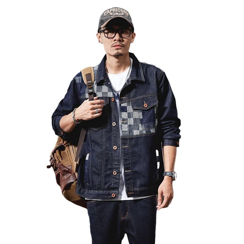 60代ファッション 市松模様デニムジャケット