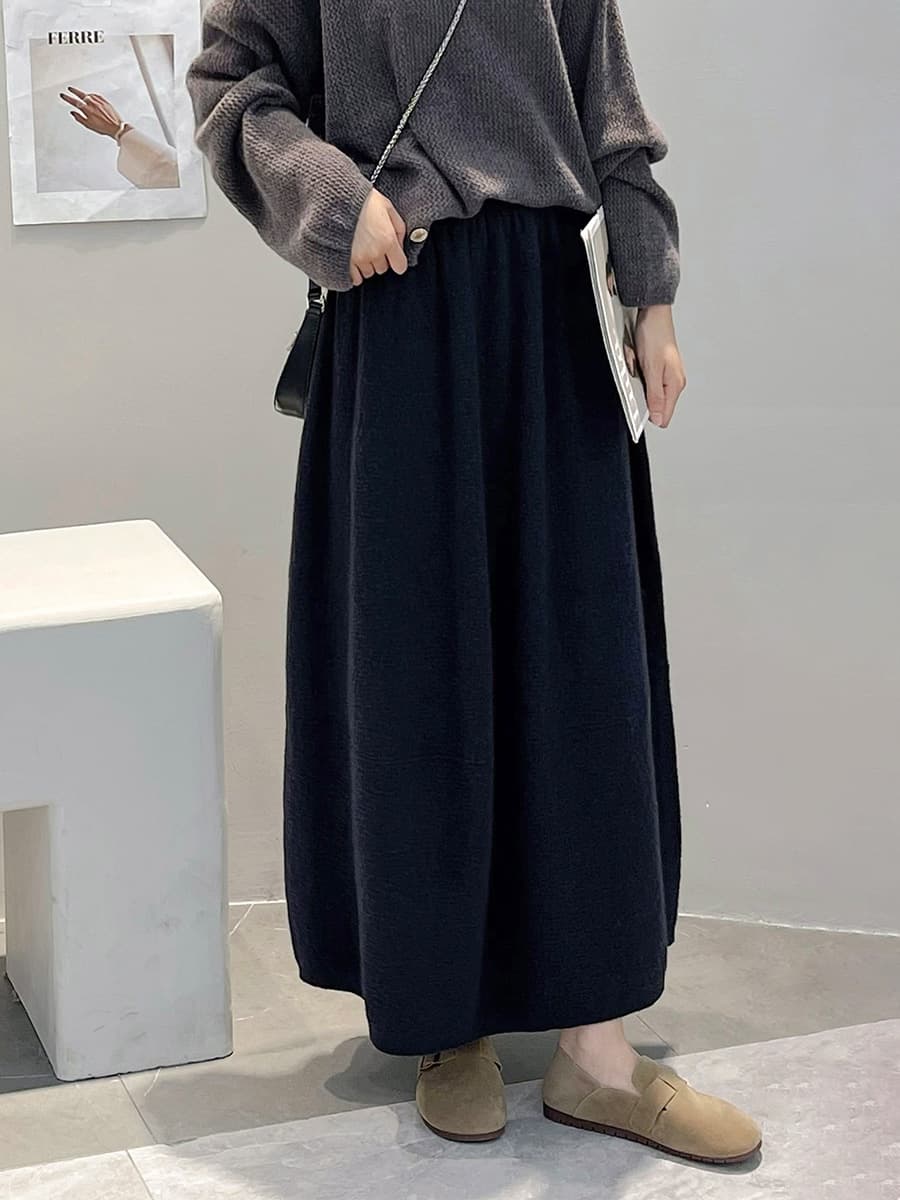 60代ファッション ロング丈ギャザーフレアスカート