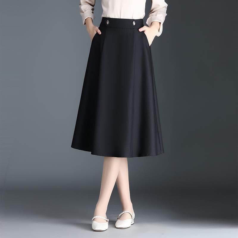 60代ファッション シンプル上品ロング丈フレアスカート