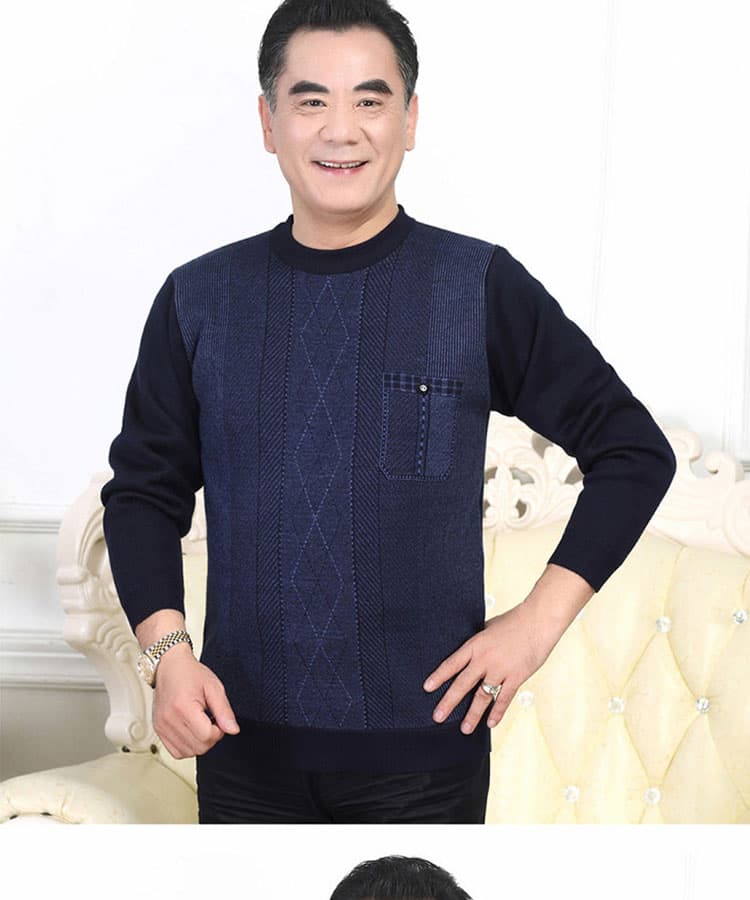 60代ファッション 格子柄デザインカジュアルニット