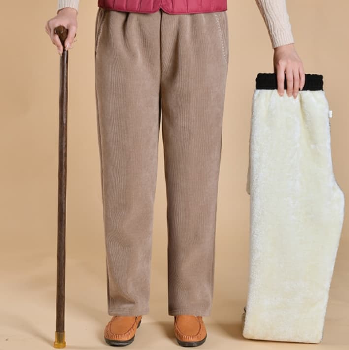60代ファッション シニア向け暖か裏起毛コーデュロイパンツ