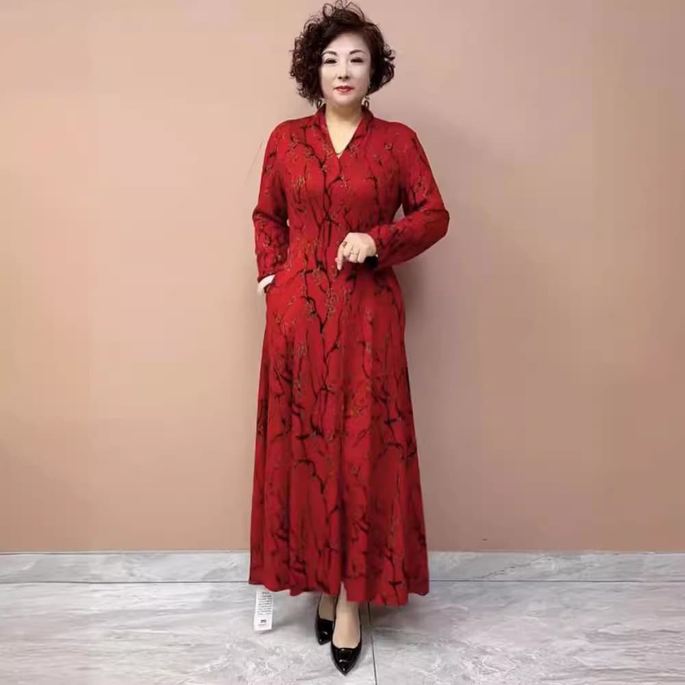 60代ファッション 優美な花柄ロングワンピース