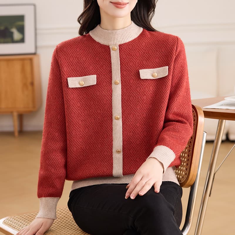 60代ファッション 上品クラシカルニットカーディガン