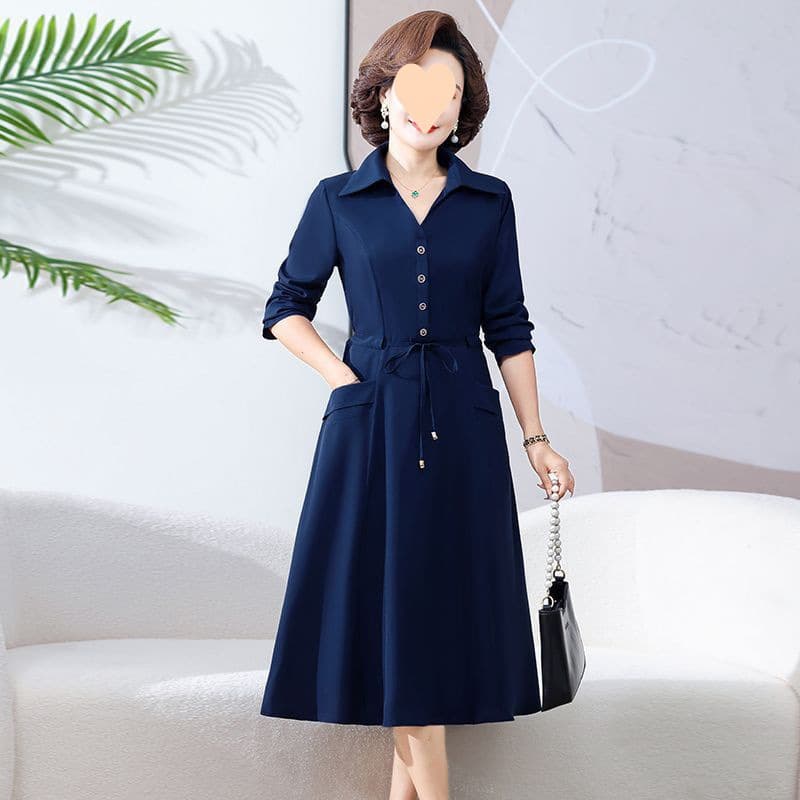 60代ファッション 上品なウエストリボン きれいめワンピース