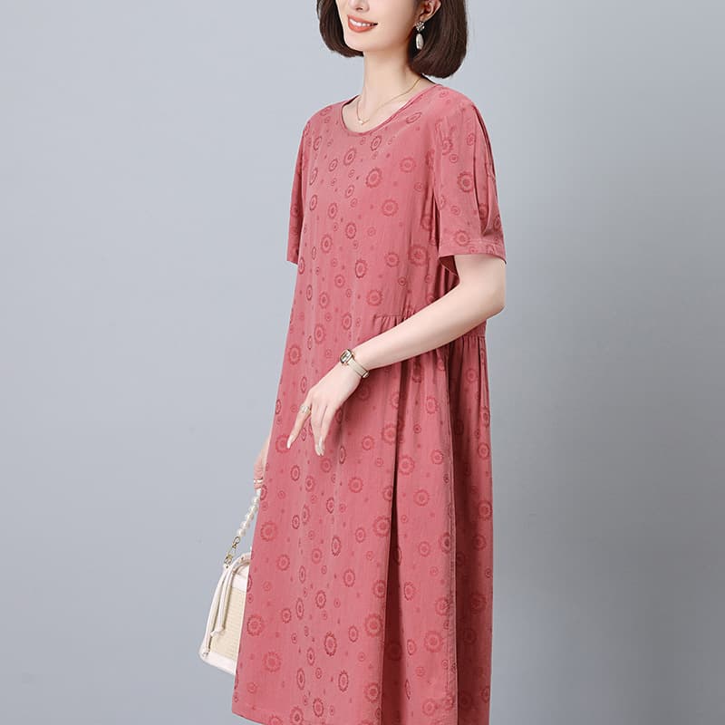 60代ファッション 花模様が上品な大人のゆったりワンピース